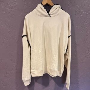 American Eagle Outfitters Cream Hoodie with Black Trim